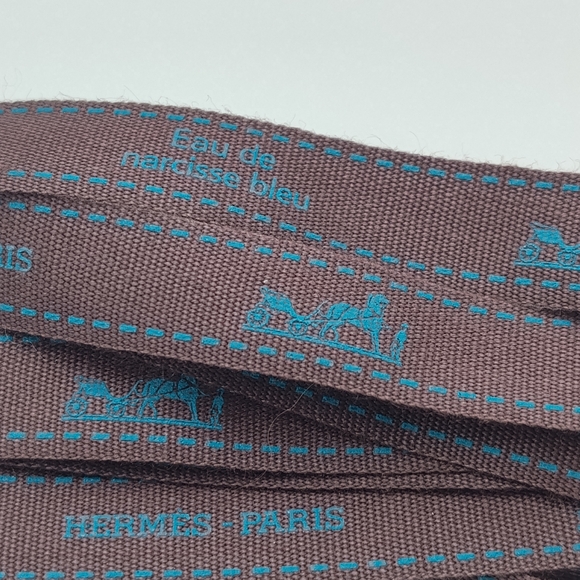 HERMÈS Eau de Narcisse Bleu Ribbon Five (5) Yards Continuous ½″ Brown/Blue - Picture 3 of 4